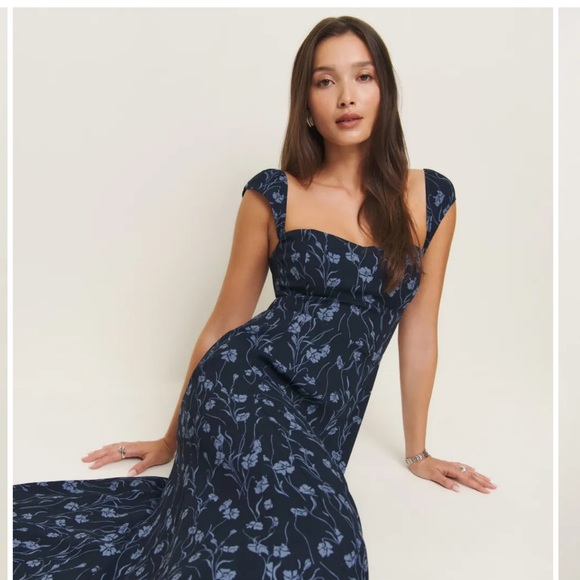 Reformation Floral Navy Blue Dress - Picture 2 of 3